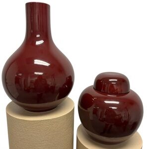 Elegant Nora Fenton Burgundy Vase and Jar Set